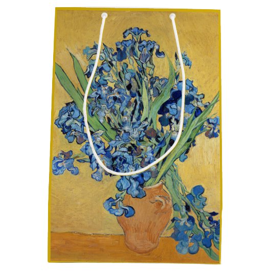 ファンゴッホアイリス花瓶花まだ人生の有名な芸術 ミディアムペーパーバッグ (裏面)