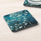 ファンゴッホアーモンドの花:暗いティール(緑がかった色) コースター (左側)