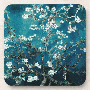 ファンゴッホアーモンドの花:暗いティール(緑がかった色) コースター