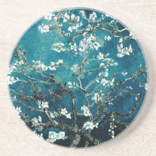 ファンゴッホアーモンドの花:暗いティール(緑がかった色) コースター