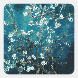 ファンゴッホアーモンドの花:暗いティール(緑がかった色) スクエアシール
