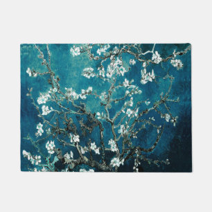 ファンゴッホアーモンドの花:暗いティール(緑がかった色) ドアマット