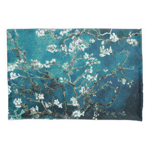 ファンゴッホアーモンドの花：暗いティール（緑がかった色） 枕カバー