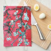 ファンゴッホアーモンドの花:赤と青 キッチンタオル (四つ折り)