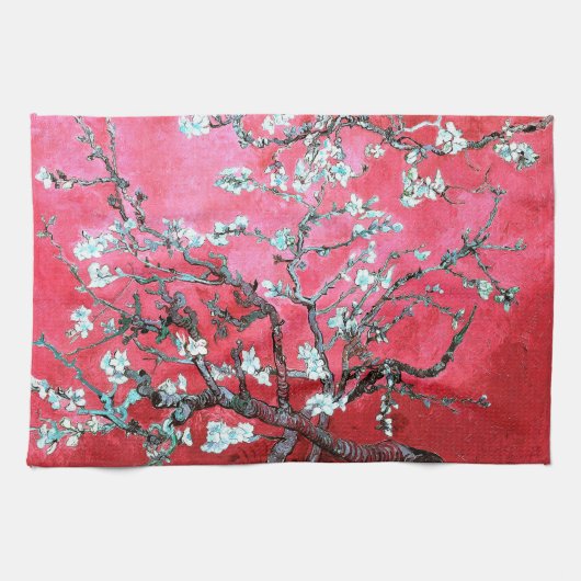 ファンゴッホアーモンドの花:赤と青 キッチンタオル (横)