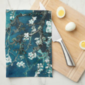 ファンゴッホアーモンドフラズダークティール(緑がかった色) キッチンタオル (四つ折り)