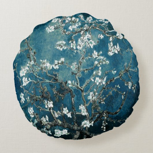 ファンゴッホアーモンドフラズダークティール(緑がかった色) ラウンドクッション (裏面)