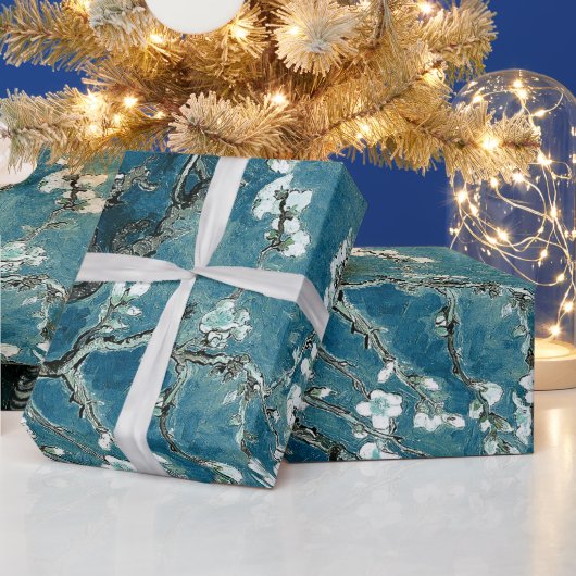 ファンゴッホアーモンドフラズダークティール（緑がかった色） ラッピングペーパー (クリスマス)