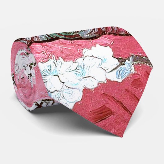 ファンゴッホアーモンド咲きピンクブルー ネクタイ (ロール)