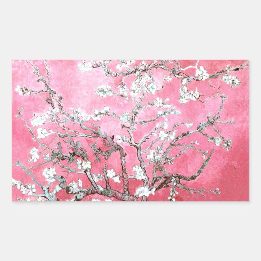 ファンゴッホアーモンド咲きピンクブルー 長方形シール (正面)