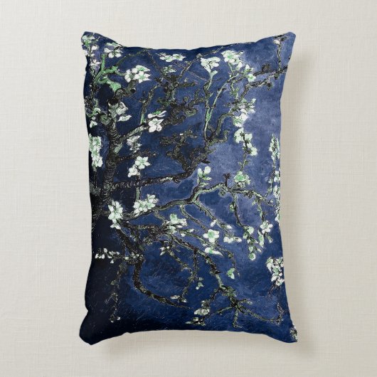 ファンゴッホアーモンド花ミッドナイトブルー アクセントクッション (正面(垂直))