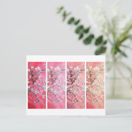 ファンゴッホアーモンド花咲きダークピンクピーチグラデーション ポストカード (スタンド正面)
