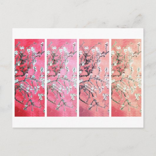 ファンゴッホアーモンド花咲きダークピンクピーチグラデーション ポストカード (正面)