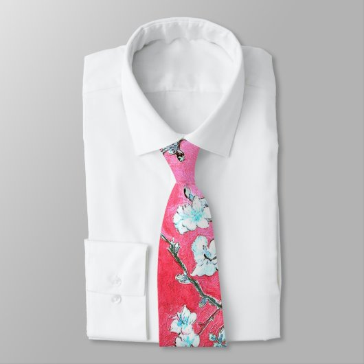 ファンゴッホアーモンド花咲き赤青 ネクタイ (タイ)