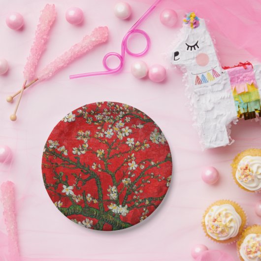 ファンゴッホアーモンド花咲き赤 ペーパープレート (パーティー)