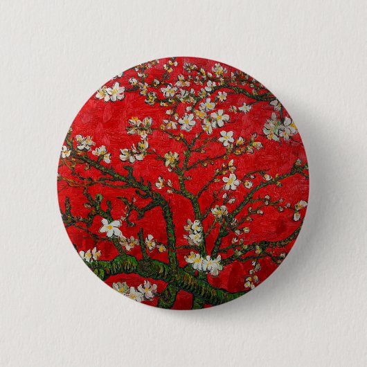 ファンゴッホアーモンド花咲き赤 缶バッジ (正面)