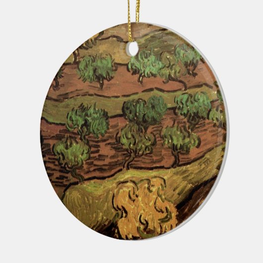 ファンゴッホオリーブの木々が丘の斜面に セラミックオーナメント (左)