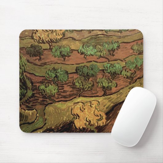 ファンゴッホオリーブの木々が丘の斜面に マウスパッド (マウス)