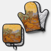 ファンゴッホオリーブツリーイエローサンスカイ 鍋つかみ&鍋敷きセット (正面/裏面)