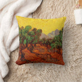 ファンゴッホオリーブツリーイエロースカイと太陽 クッション (ブランケット)