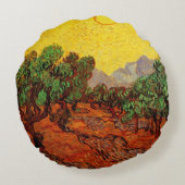 ファンゴッホオリーブツリーイエロースカイと太陽 ラウンドクッション (裏面)