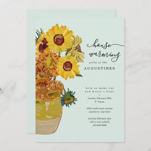 ファンゴッホサンフラワーズ引っ越し祝いパーティーパーティの招待状 招待状 (正面/裏面)