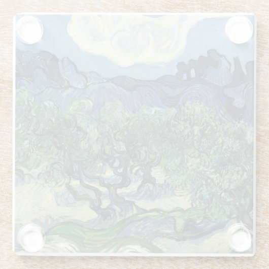 ファンゴッホザオリーブの木の風景絵画ズ ガラスコースター (裏面)