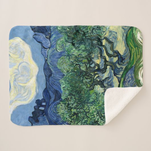 ファンゴッホザオリーブの木の風景絵画ズ シェルパブランケット (正面(横))