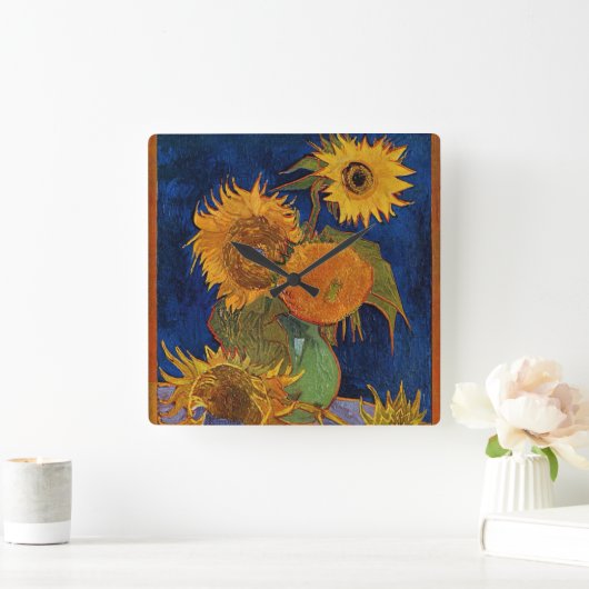 ファンゴッホシックスサンフラワーズフローラファインアートHD スクエア壁時計 (ホーム)