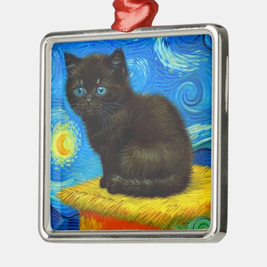 ファンゴッホスタイルスターリーナイトキャット メタルオーナメント (左)