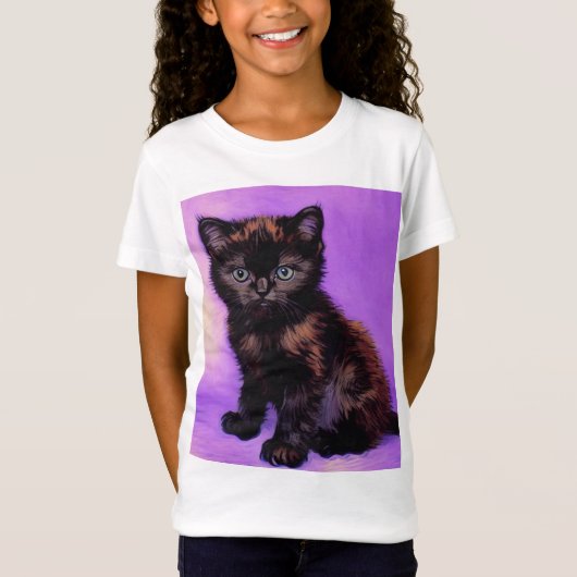 ファンゴッホスタイルパープルキャット Tシャツ (正面)