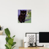ファンゴッホスタイル猫と白い花 ポスター (ホームオフィス)