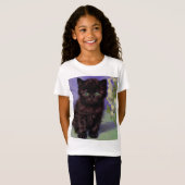 ファンゴッホスタイル猫と白い花 Tシャツ (正面フル)