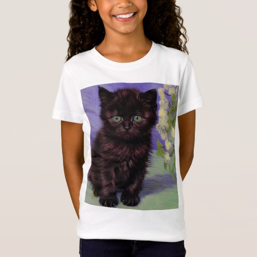 ファンゴッホスタイル猫と白い花 Tシャツ (正面)