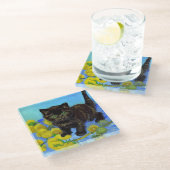 ファンゴッホスタイル猫ひまわり ガラスコースター (アングル)