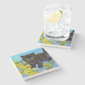 ファンゴッホスタイル猫ひまわり ストーンコースター (横)