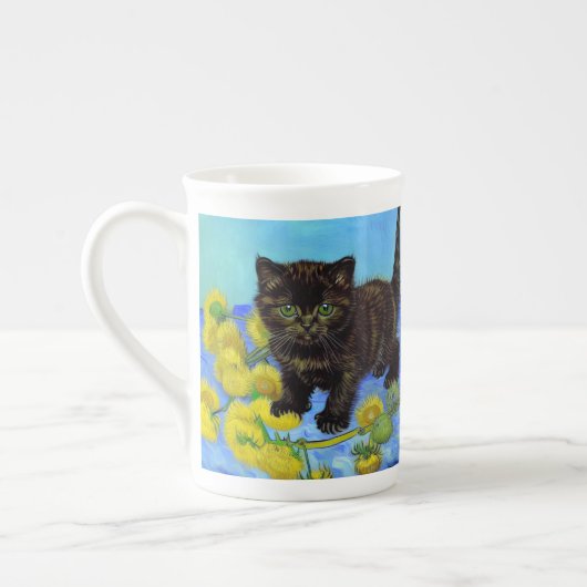 ファンゴッホスタイル猫ひまわり ボーンチャイナマグカップ (左)