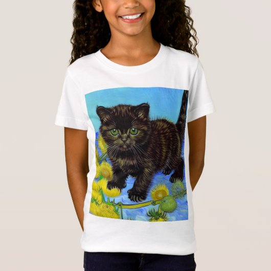 ファンゴッホスタイル猫ひまわり Tシャツ (正面)