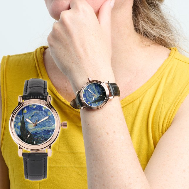 ファンゴッホスター絵を描リーエレガントナイト女子 腕時計 (Zazzle Van Gogh Starry Night Painting Elegant Women’s Watch (Wrist Birthday_Anniversary_Holiday Gift)