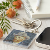 ファンゴッホセルフポートレ感じイグ絵画ハットの芸術 キーホルダー (正面右)