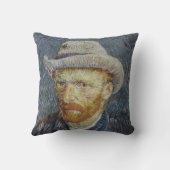 ファンゴッホセルフポートレ感じイグ絵画ハットの芸術 クッション (裏面)