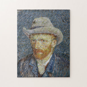 ファンゴッホセルフポートレ感じイグ絵画ハットの芸術 ジグソーパズル