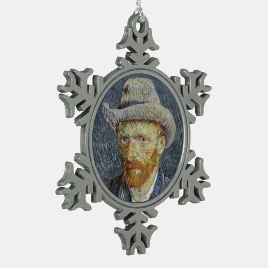 ファンゴッホセルフポートレ感じイグ絵画ハットの芸術 スノーフレークピューターオーナメント (左)