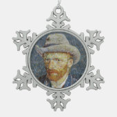 ファンゴッホセルフポートレ感じイグ絵画ハットの芸術 スノーフレークピューターオーナメント (正面)