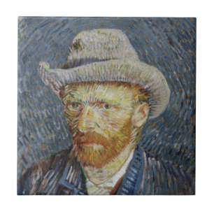 ファンゴッホセルフポートレ感じイグ絵画ハットの芸術 タイル
