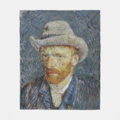 ファンゴッホセルフポートレ感じイグ絵画ハットの芸術 フリースブランケット (正面)