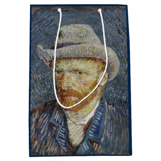 ファンゴッホセルフポートレ感じイグ絵画ハットの芸術 ミディアムペーパーバッグ (正面)
