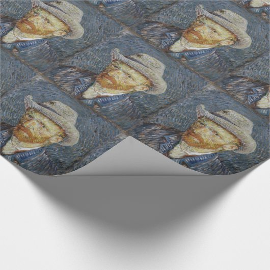 ファンゴッホセルフポートレ感じイグ絵画ハットの芸術 ラッピングペーパー (角)