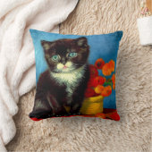 ファンゴッホタキシード猫 クッション (ブランケット)