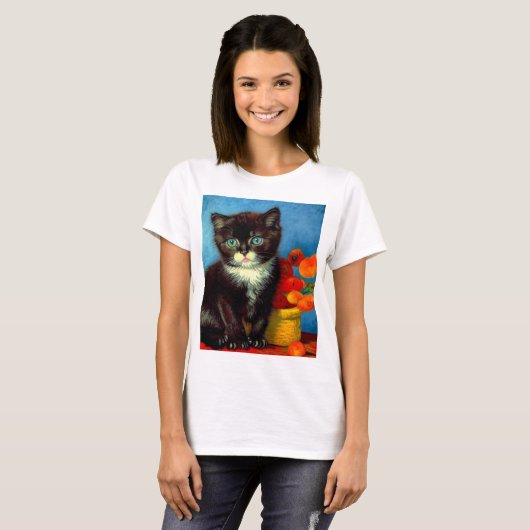 ファンゴッホタキシード猫 Tシャツ (正面フル)